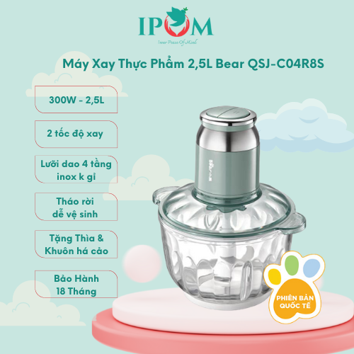 Máy Xay Thịt Bear 2.5L Đa Năng Xay Tỏi Ớt, Xay Đồ Ăn Dặm Cho Bé Động Cơ Mạnh Mẽ - Qsj - C04R8S - Hàng Chính Hãng Bảo Hành 18 Tháng