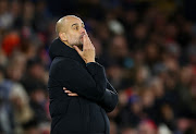 Manchester City manager Pep Guardiola reacts in Carabao Cup Quarter Final  against Southampton at St Mary's Stadium.