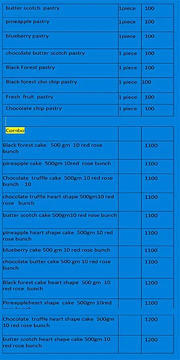 Dial For Cake menu 