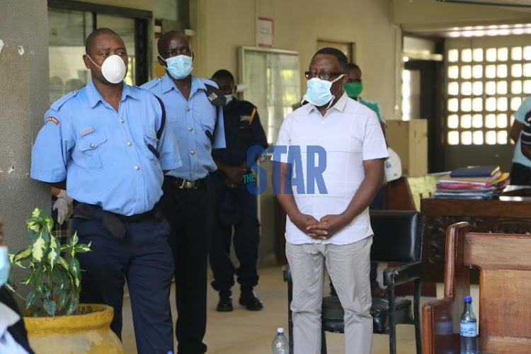 Kilifi deputy governor Gideon Saburi at the Mombasa law courts on Thursday, April 9, 2020.