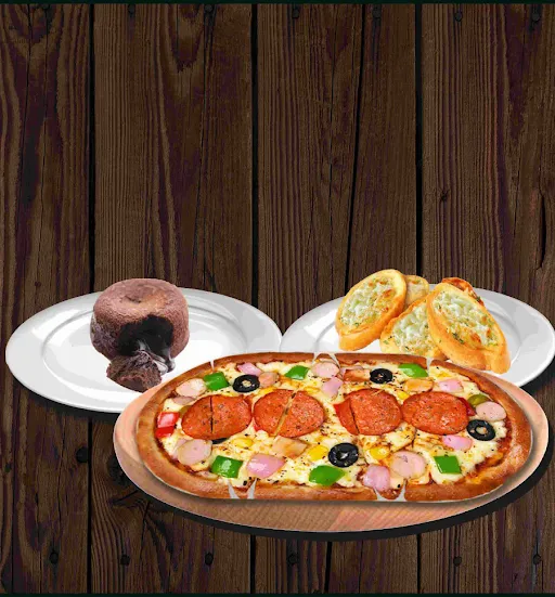 Medium-Chicken Supreme Pizza + Garlic Bread + Chocolava Cake