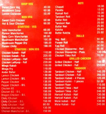 New Kabab Zone, Gottigere menu 