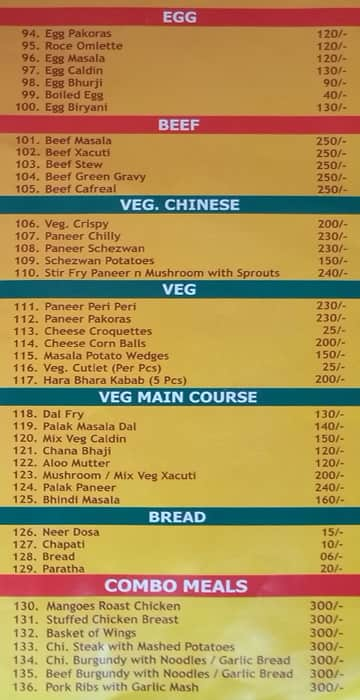 Mangoes Restaurant menu 