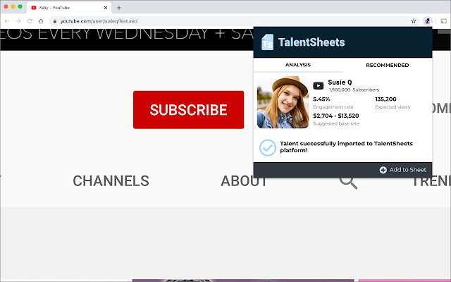 TalentSheets chrome extension