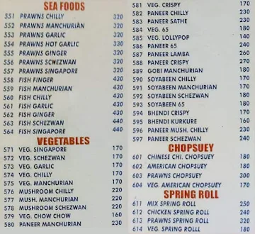 Hotel Sarovar menu 