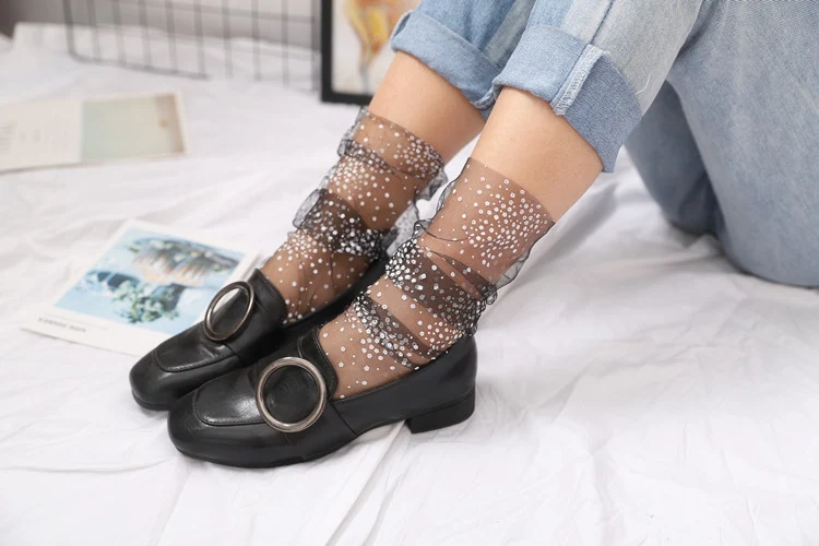 Title 6, Chaussettes dété en Tulle à pois pour femmes, ...