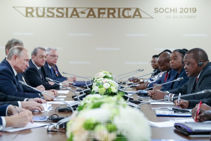 Russian and Kenyan and delegations led by President Vladimir Putin and President Uhuru Kenyatta during bilateral talks in Sochi on October 24, 2019.