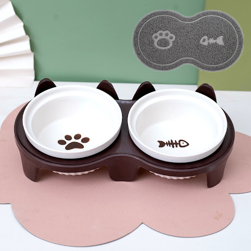Title 18, Ceramic Double Cat Bowl Water Bowl Tall Diagona...