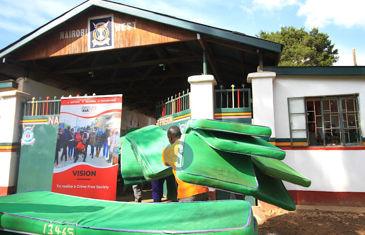 Inmates at Nairobi West Prison help to offload mattresses donated by the Youth Safety Awareness Initiative (Crime Si Poa) under its Phoenix and After Care Program in Partnership with Alliance High School on March 16 , 2023.