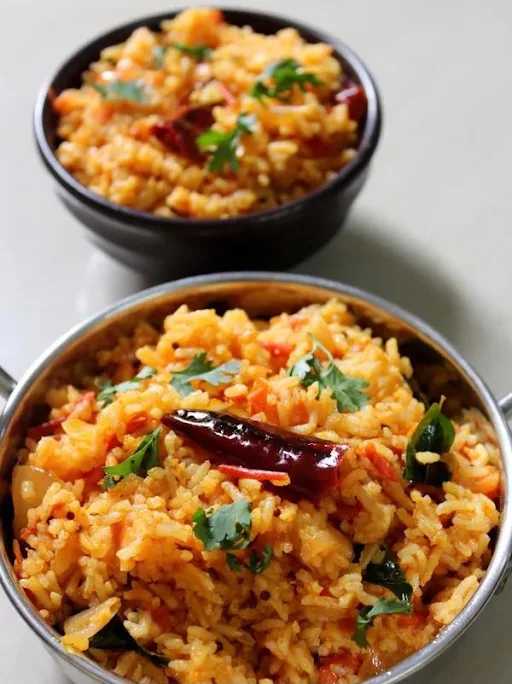 Tomato Rice Bowl + Sambar + Tomato & Coconut Chutney & Gunpowder