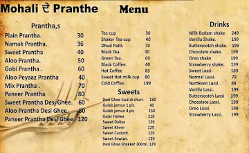 Mohali De Parathe menu 