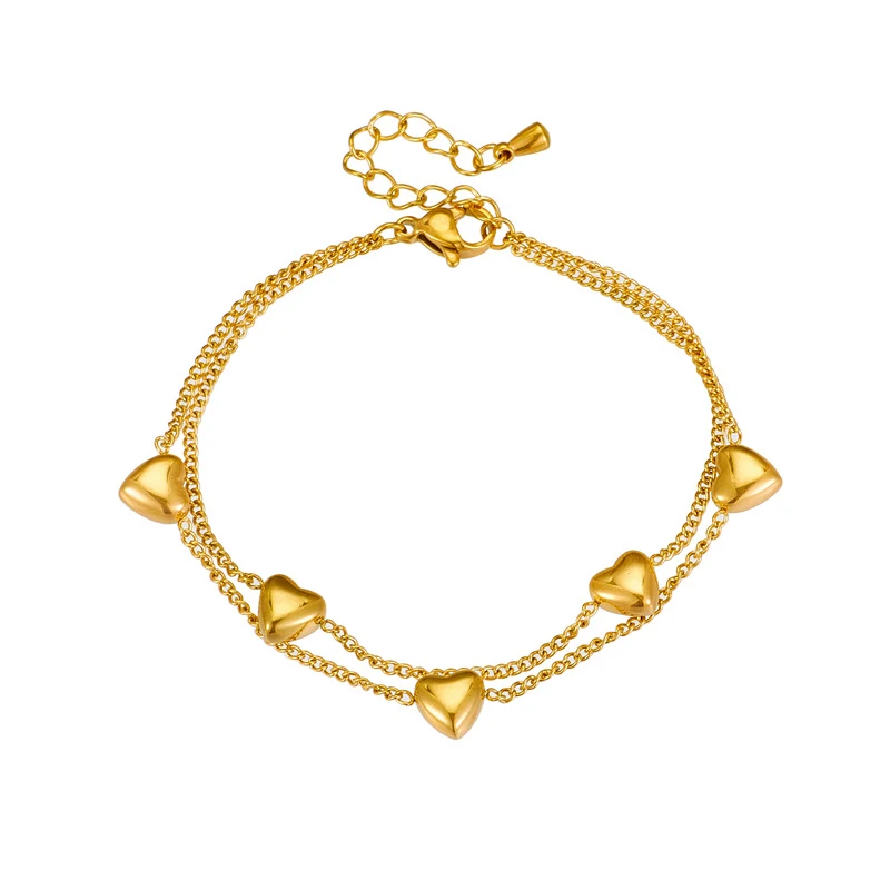 Minimalistische titanium stalen armband met dubbele ketting en liefdesdesign. Elegant en duurzaam, perfect voor dagelijks gebruik.