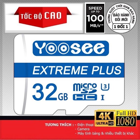 Thẻ Nhớ Micro Yoosee Extreme Plus 32Gb Uhs - I U3 4K R90Mb/S W40Mb/S (Trắng Xanh) - Chuyên Camera