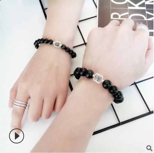 Title 2, Bracciale coppia di argento sterling Obsidian 925