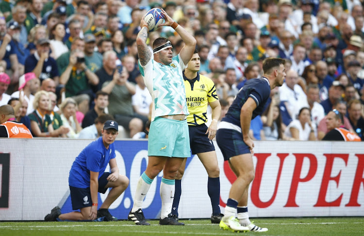 Springbok hooker Malcolm Marx during the Rugby World Cup 2023 match against Scotland at Orange Velodrome on September 10, 2023 in Marseille, France. Picture: STEVE HAAG/GALLO IMAGES