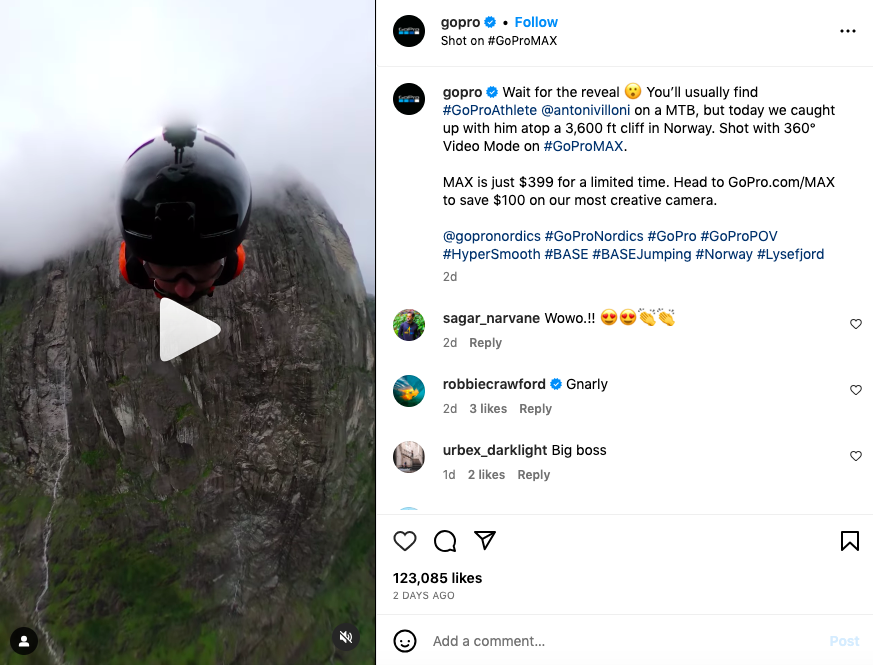 GoPro user generated content post on Instagram