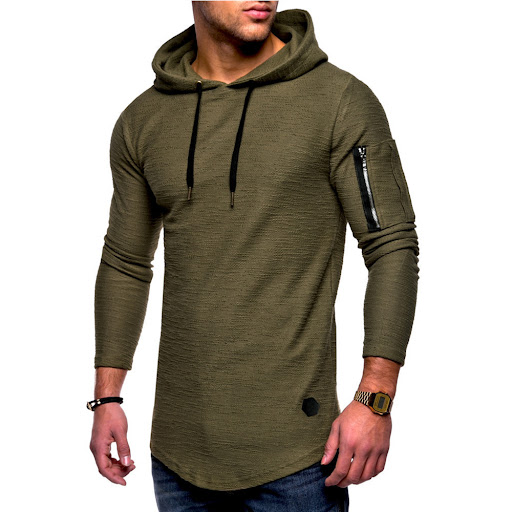 Title 16, Solid color round neck hooded arm zipper stitch...