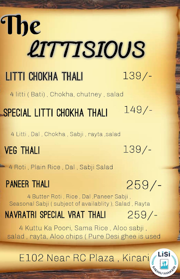 The Litticious menu 