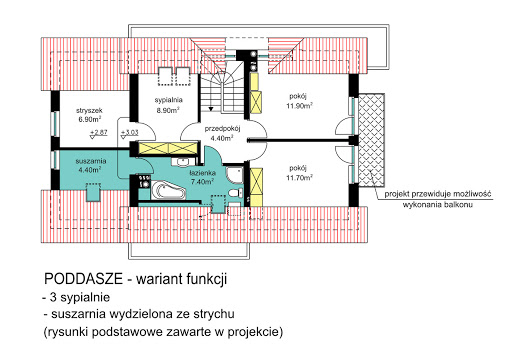 BW-36 wariant 7 - Rzut poddasza - propozycja adaptacji - wariant funkcji