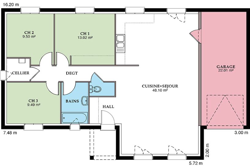  Vente Terrain + Maison - Terrain : 1 000m² - Maison : 89m² à La Châtre (36400) 