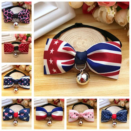 Pet Dog Cat Bow Tie Collar Adjustable Cat Neck Bow with Bell Small Animal Accessories for Christmas Birthday Holiday Pho