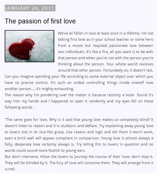 screenshot of passion of first love blog post