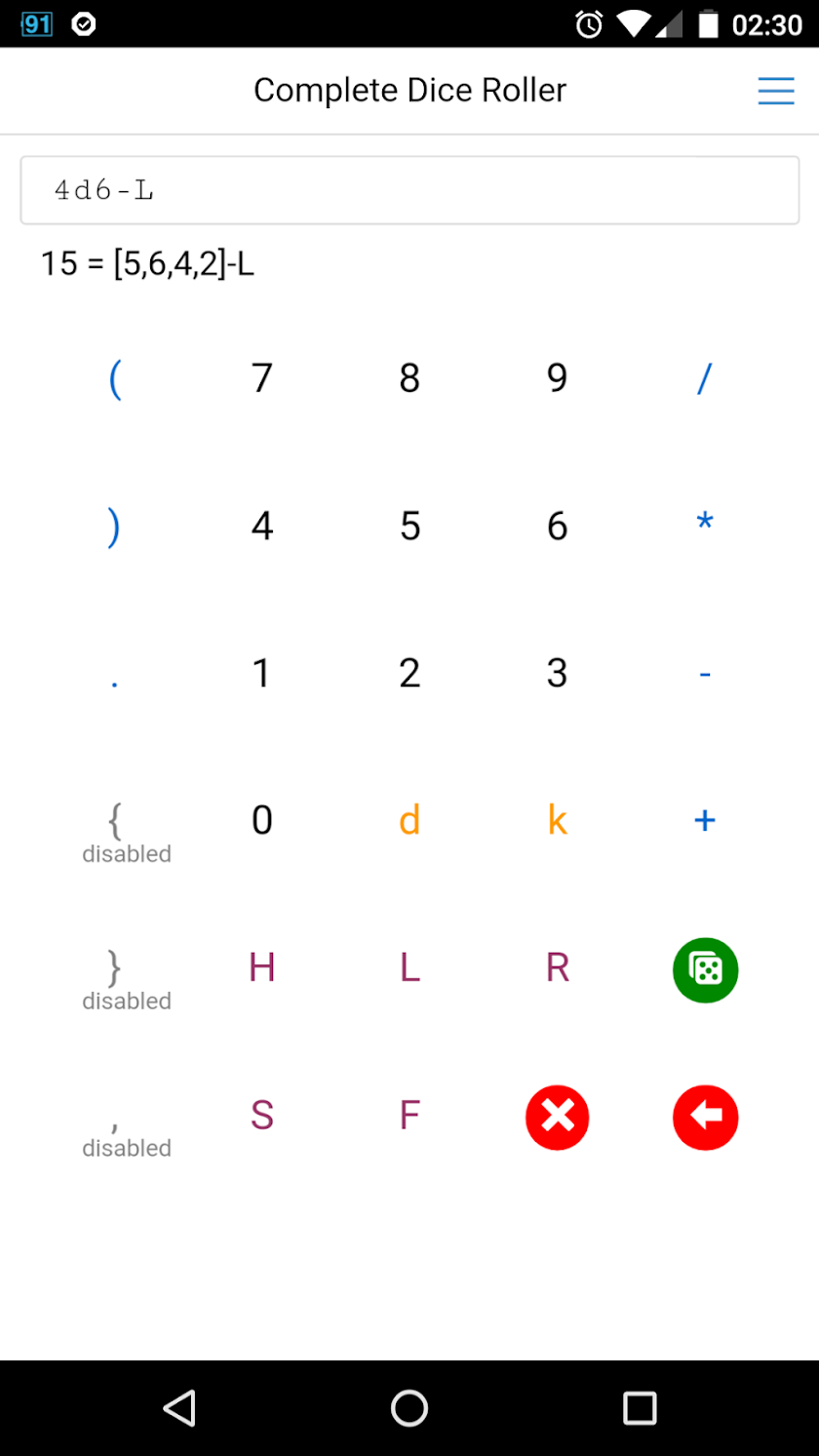 Complete Dice Roller Screen 1