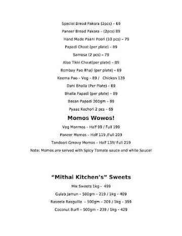 Mithai Kitchen - MK menu 