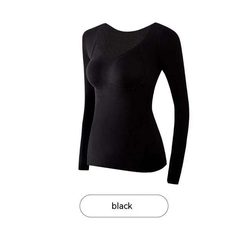 T-shirt femme avec coussinet pectoral, doublure en laine et sous-couche épaisse. Chaleur et confort assurés.