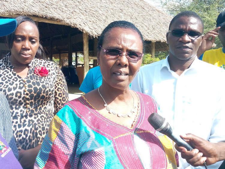 Turkana County executive for Health and Sanitation Jane Ajele addresses press at Lodwar