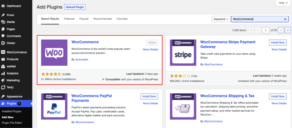 Install WooCommerce from wordpress.org page