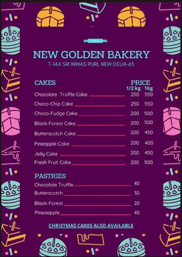 New Golden Bakery menu 