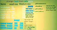 Stranger Back Town Cafe menu 1