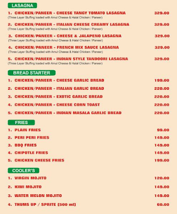 Pasta King menu 