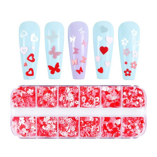 Title 4, 12-Grid Long Boxed Mixed Nail Ornament Butterfl...