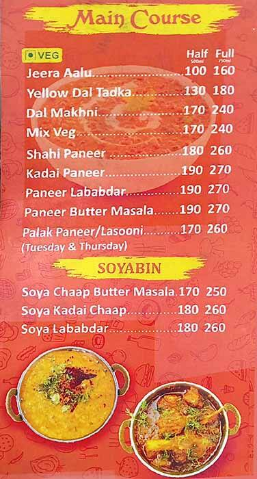 Araban Dhaba menu 