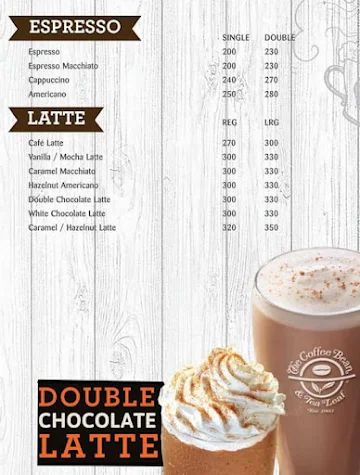 The Coffee Bean & Tea Leaf menu 