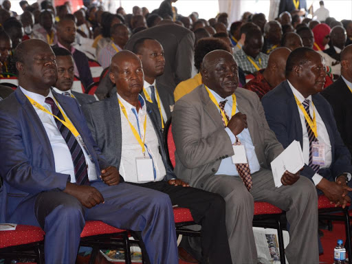 Governors follow proceedings during the third day of the annual devolution conference at KWS training institute in Naivasha, Wednesday, March 8, 2017. /GEORGE MURAGE