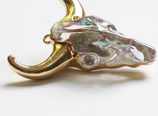 Title 2, Natural crystal electroplated cow head DIY jewe...