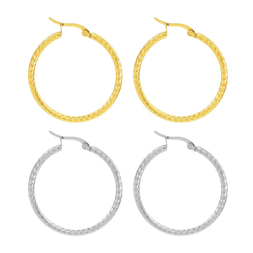 Title 6, 18K Gold-plated Dense Emboss Round Ring Earring...