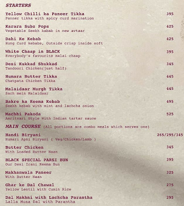 Black Lounge Bar menu 