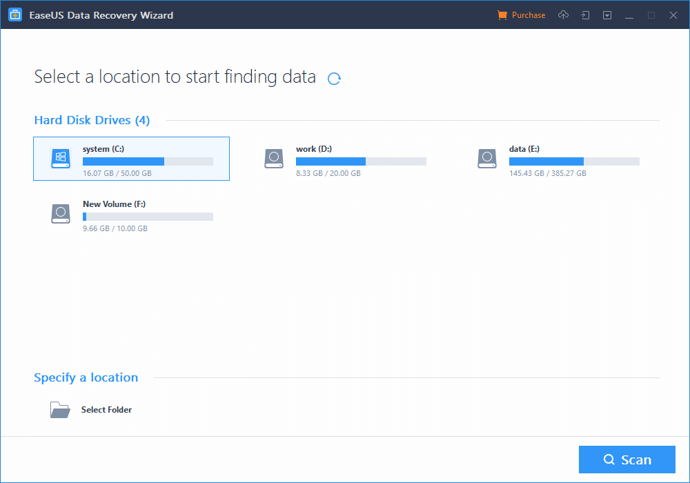 EaseUS Data Recovery-select a location