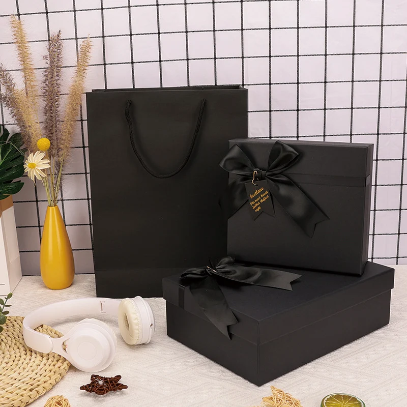 Coffret cadeau nœud noir avec couvercle 