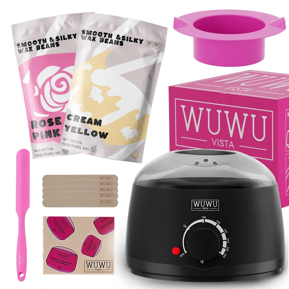 WUWUVISTA 11 Item Waxing Kit, Wax Melt Warmer, Waxing Beads for Face, Brazilian, Full Body, Bikini, and Sensitive Skin.