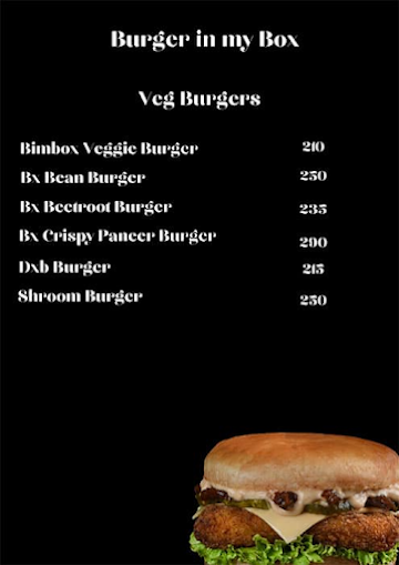 BIMBOX - Burger In My Box menu 