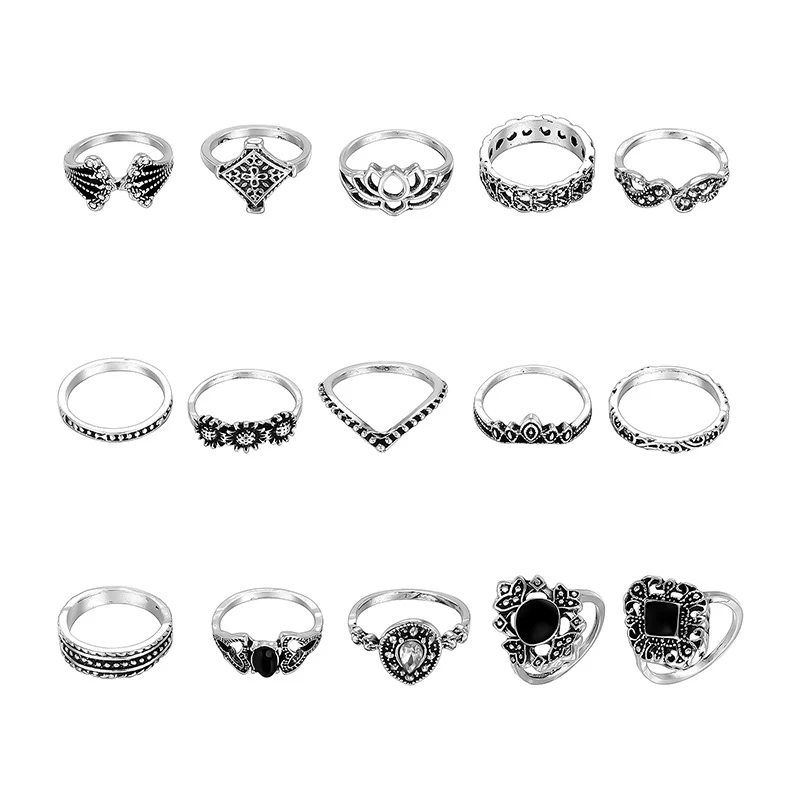 Anillo Simple Cruzado de Aleación Conjunto de 15 Piezas Versátil y Elegante para Combinar con Cualquier Estilo. Perfecto para Uso Diario.