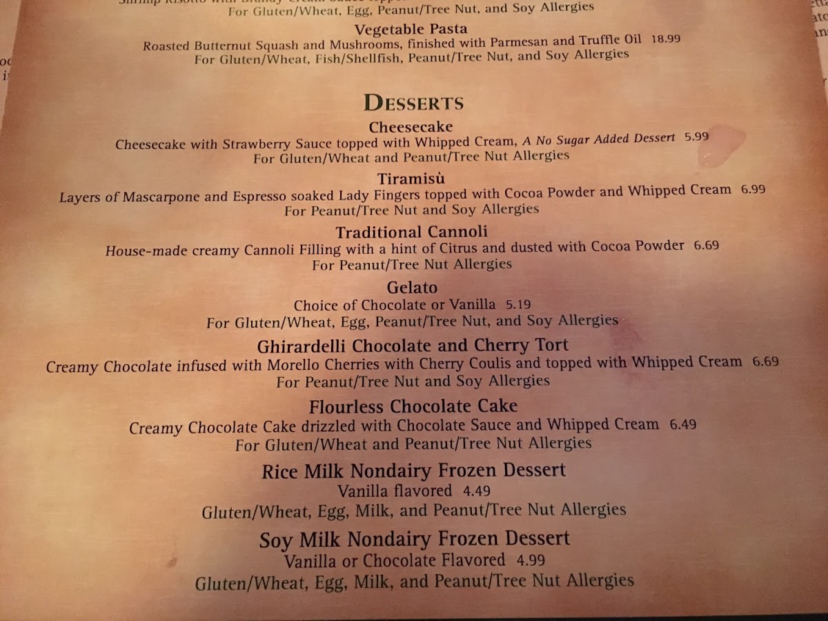 Allergy Dinner Menu - Desserts 2/2016