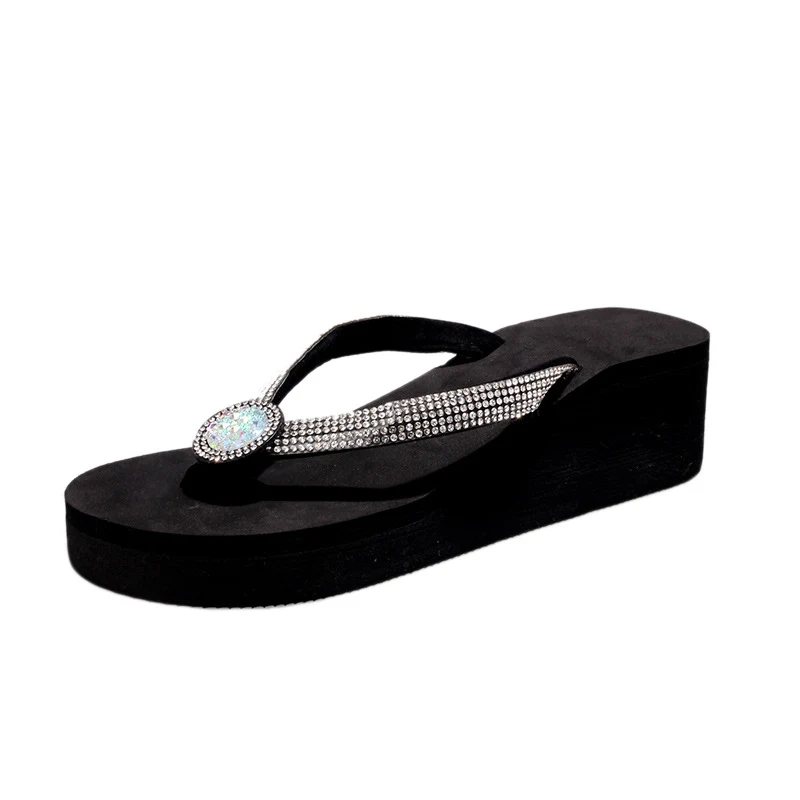 Title 6, Zomerse plateau sleehak slippers met strass. Co...