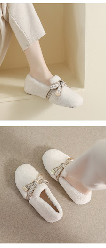 Title 11, Womens Plush Slip-on Fleece-lined Bow Pumps