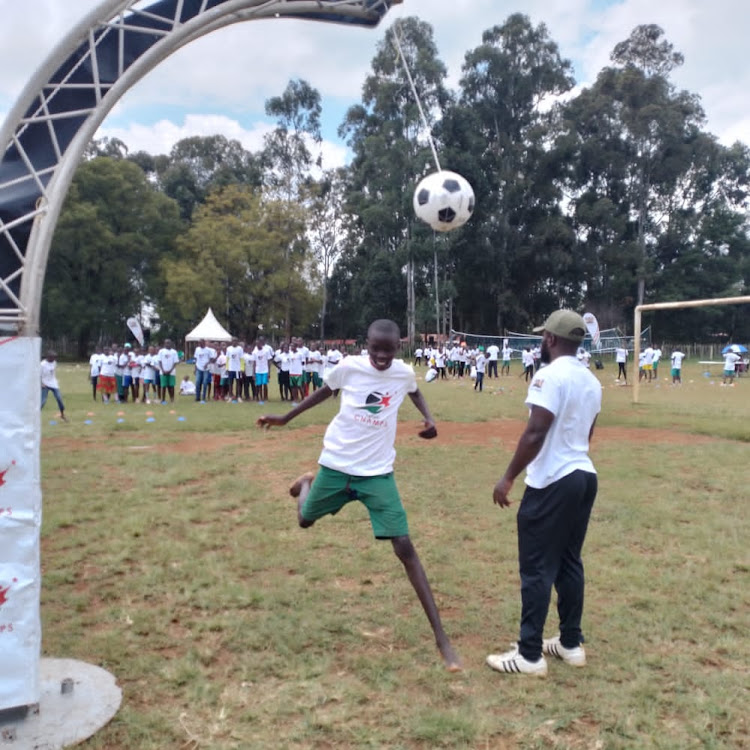 John Wasike training his football skills during the The Making Champions of Tomorrow at Hill School Eldoret